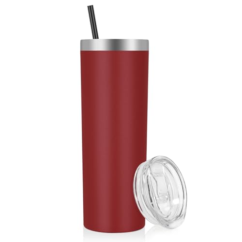 20 oz Stainless Steel Skinny Tumbler with Lids and Straws