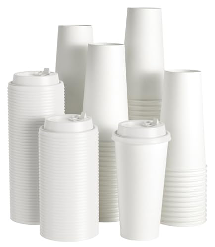 100 Pack 20 oz Disposable Paper Coffee Cups with Lids (100 Count)