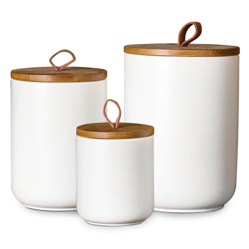 White Ceramic Canister with Bamboo Lid (3 Count)