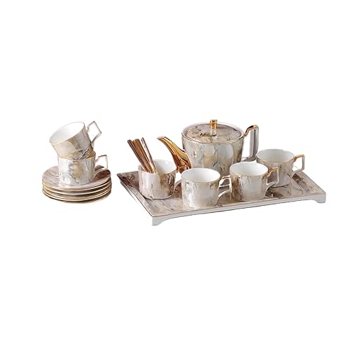 Marble Pattern Porcelain Tea Set with Gold Accents