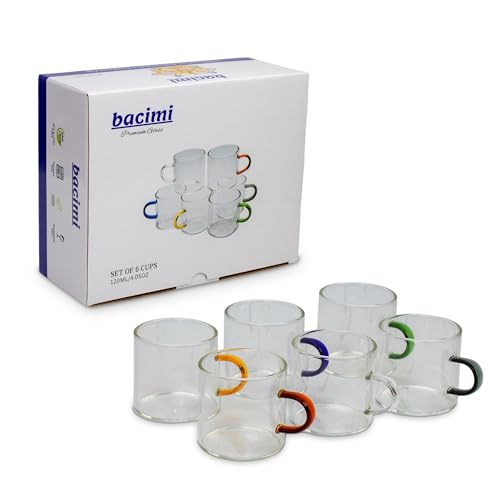 Clear Espresso Cups with Colorful Handles (6 Count)