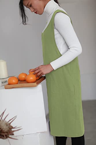 Cotton Linen Apron Halter CrossBack Bandage Aprons Japanese Style X Shape Pocket