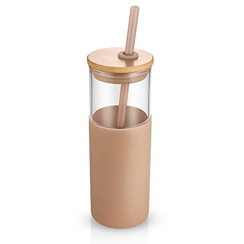 24 oz Glass Tumbler with Lids and Straws