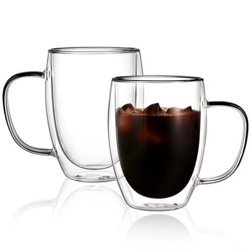 12oz Double Walled Glass Coffee Mugs (2 Count)