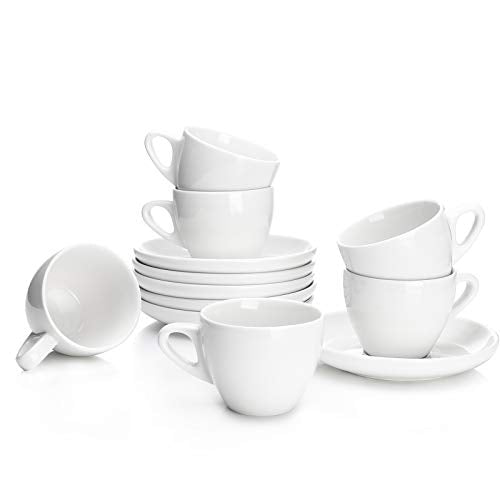 4oz Porcelain Espresso Cups with Saucers (6 Count)