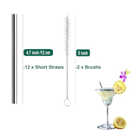 12 Pack 4.7 Inch Extra Short Metal Cocktails Straws (12 Count)