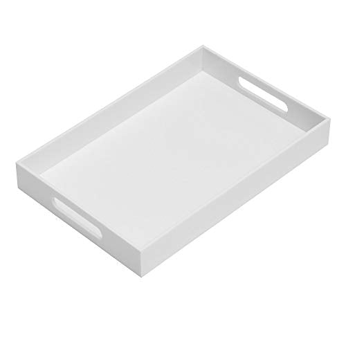 Glossy White Sturdy Acrylic Serving Tray with Handles