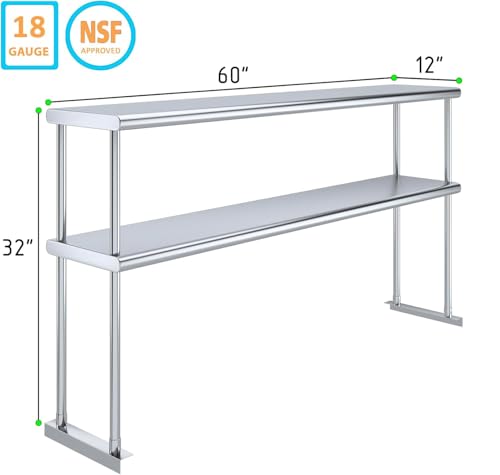 NSF Certified 18 Gauge Heavy Duty Stainless Steel Double overshelf with Brackets for Kitchens (2 Count)