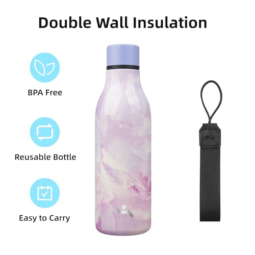 18 oz Insulated Stainless Steel Metal Water Bottle with Strap