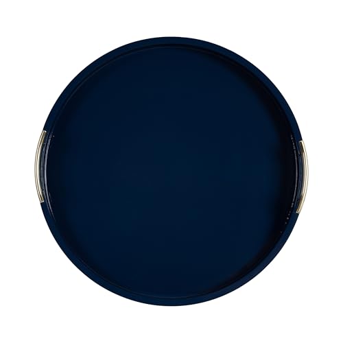 Lipton Modern Round Ottoman Tray; 22 Inch Diameter; Navy and Gold; Decorative Circle Coffee Table Tray for Living Room Decor or Large Serving Tray