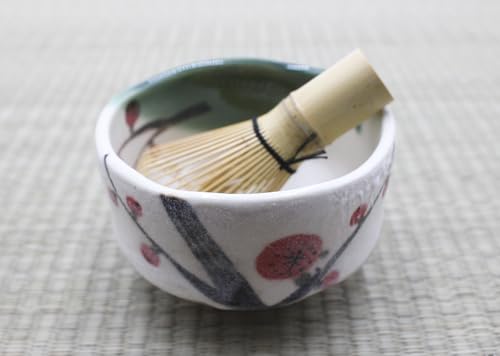 Japanese Traditional Mino Ware Handcrafted Mini Matcha Chawan Tea Bowl Cup Set with Chasen Bamboo Tea Whisk Ceremony Tableware Pottery