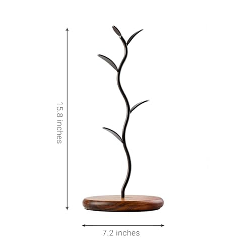 Sturdy Countertop Mug Tree with Solid Wood Base