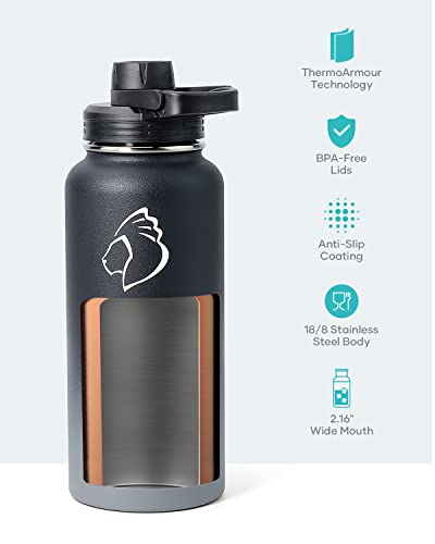 32 oz Water Bottle Insulated with Straw & 3 Lids