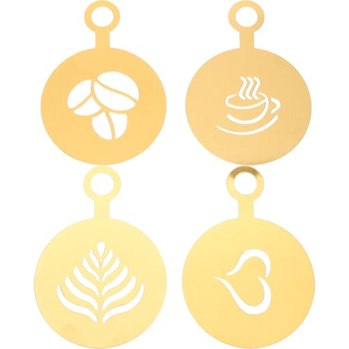 Coffee Latte Art Stencils 4 Pcs Metal Coffee Stencils for Cappuccino Chocolate Decoration Milk Foams Templates Flower Mold 4.72X3.34In