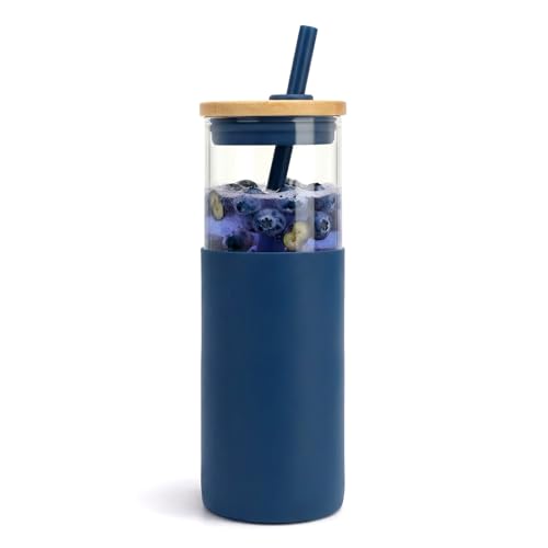 24 oz Glass Tumbler with Lids and Straws