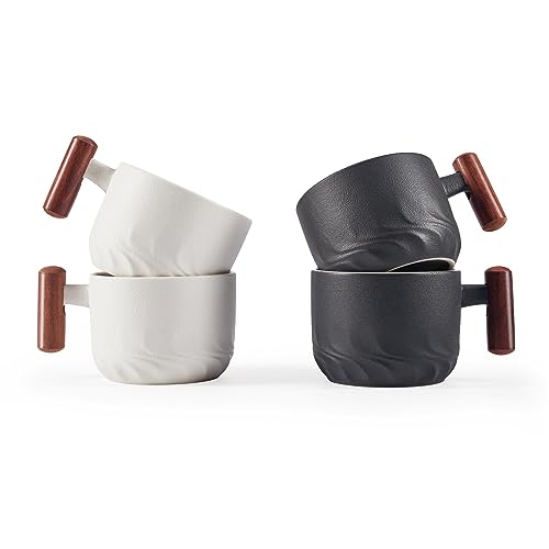 2.5oz Ceramic Espresso Cups with Wooden Handle (4 Count)