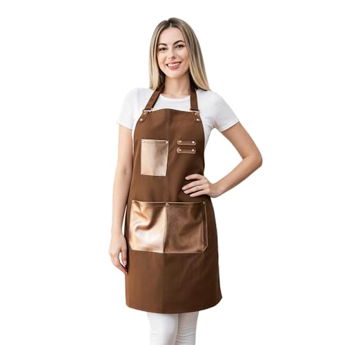 Barista Tools Apron for Women Hairstylists Servers Waterproof Canvas Kitchen Apron with 3 Pockets for Cooking Gardening