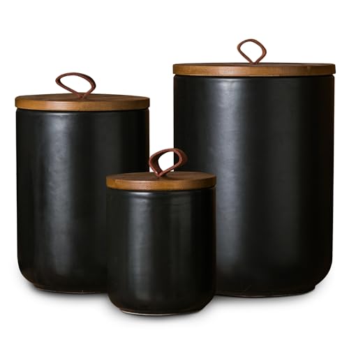 Black Ceramic Canister with Bamboo Lid (3 Count)