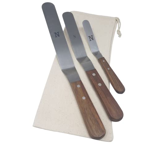 Offset Stainless Steel Spatula Set with Wood Handles and Storage