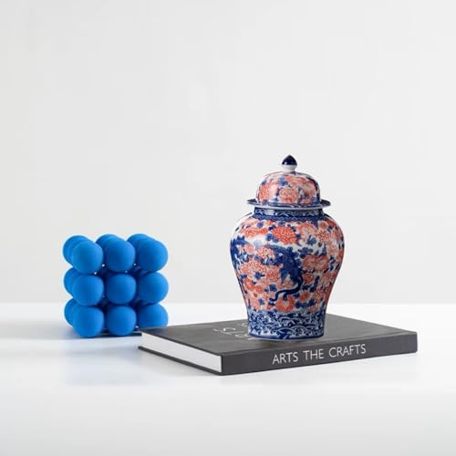 8 inches Phoenix Ginger Jar with Lid red blue Decorative Ceramic