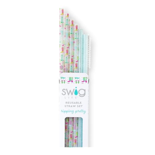 Pack of 6 Reusable Plastic Straws with Cleaning Brush (6 Count)