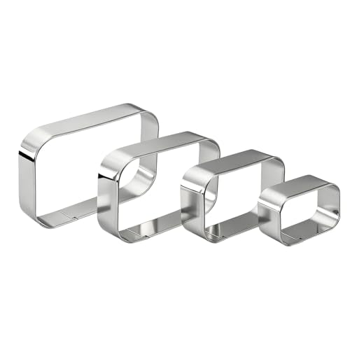 Rounded Rectangle Cookie Cutter Stainless Steel Plaque Cookie Cutters Geometric Frame Cookie Cutters Shapes Molds for Baking 1 Inch Depth (4 Count)