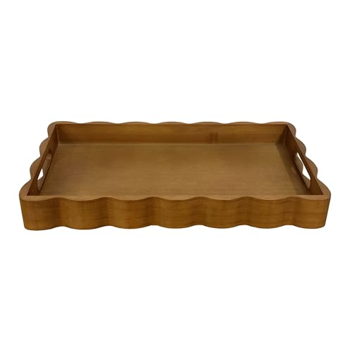 Pine Wood Decorative Tray with Handle Rectangular Wooden Serving Tray for Breakfast in Bed
