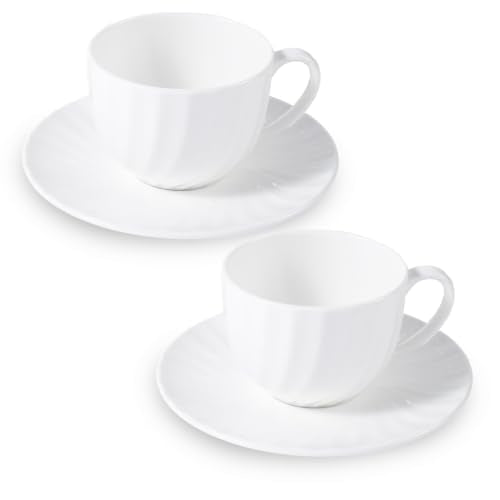 Fine Bone China Cappuccino Cups with Saucers Set of 2 (2 Count)