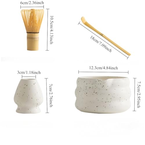 7 piece matcha kit includes matcha bowl. white speckled matcha tea set with bamboo whisk (7 Count)