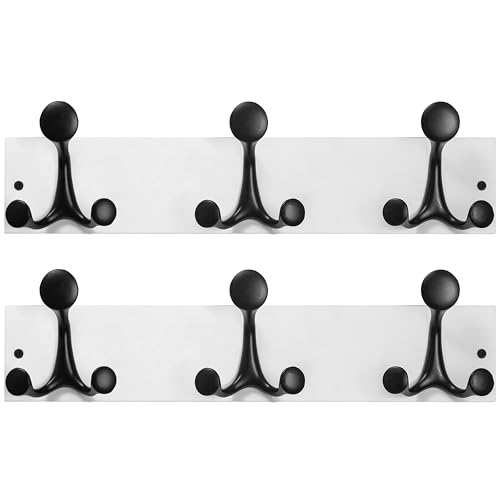 17 Inch White Wood Coat Rack Wall Mount with 3 Triple Hooks (2 Count)