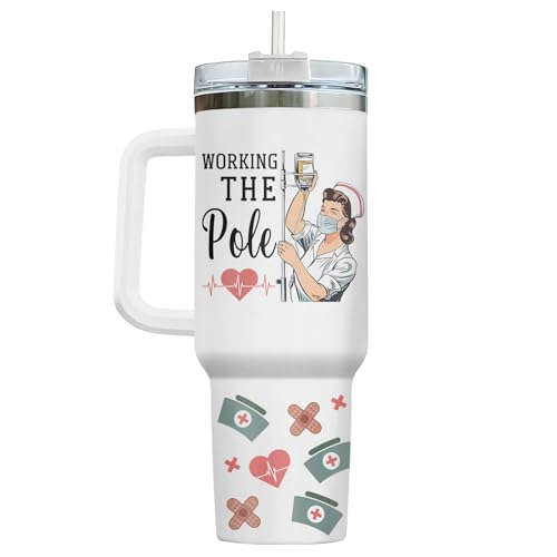 Funny Nurse Working 40 oz Tumbler with Handle