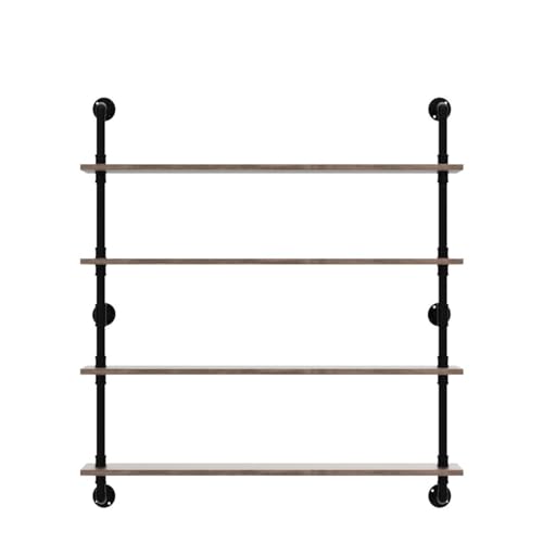 Floating Bookshelf Shelves Industrial Pipe Shelving Floating Pipe Shelf with Wood Planks 48 inch Industrial Wall Shelves Rustic Hanging Bookshelf Farmhouse Kitchen Shelving (4 Count)