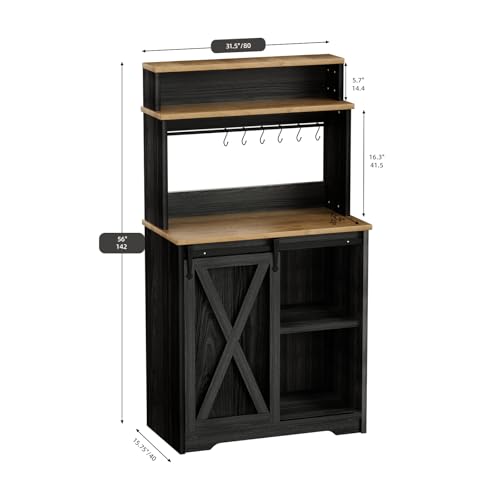 Farmhouse Coffee Bar with 3 Tier Storage Hutch
