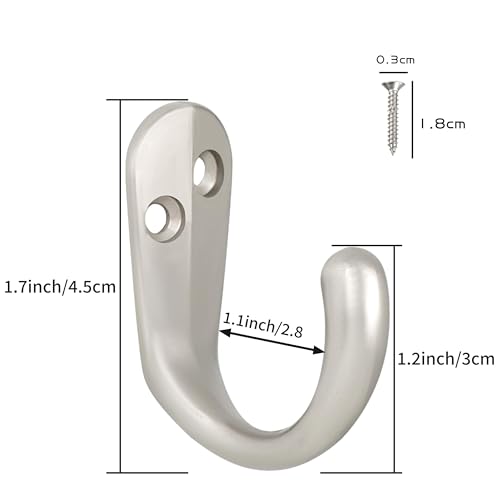 20PCS Coat Hooks Wall Mounted Silvery Single Prong Robe Hook (20 Count)