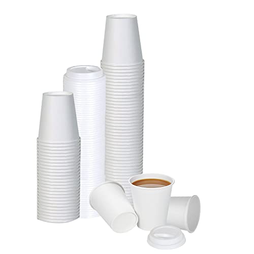 White Disposable Paper Coffee Cups with Lids (25 Count)