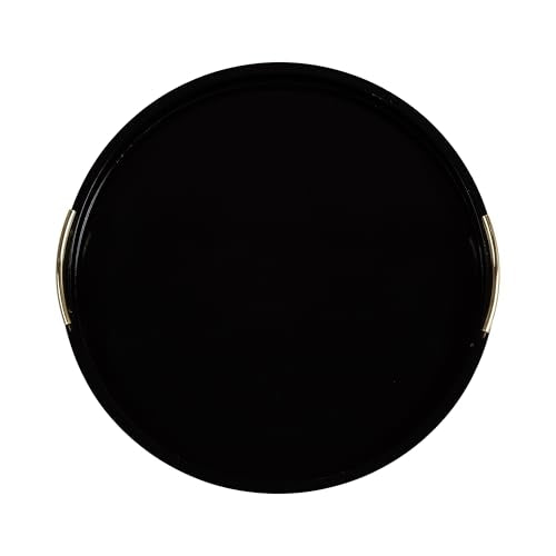 Lipton Modern Round Ottoman Tray; 22 Inch Diameter; Black and Gold; Decorative Circle Coffee Table Tray for Living Room Decor or Large Serving Tray