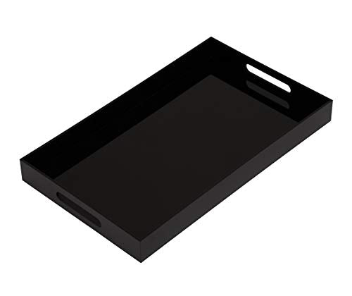 Glossy Black Sturdy Acrylic Serving Tray with Handles