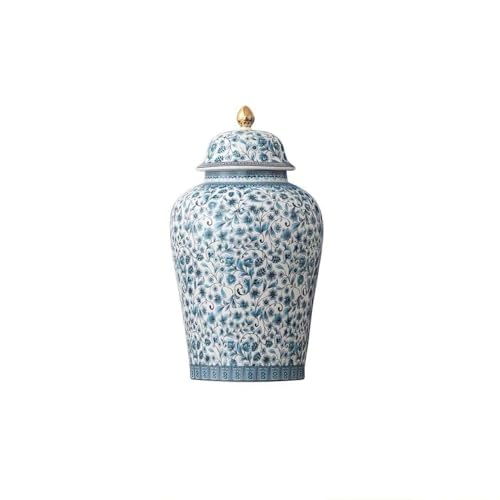 12inches flower Ginger Jar with Lid Chinese Decorative blue Ceramic