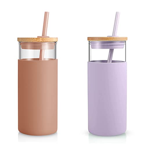 20 oz Glass Tumbler with Lids and Straws