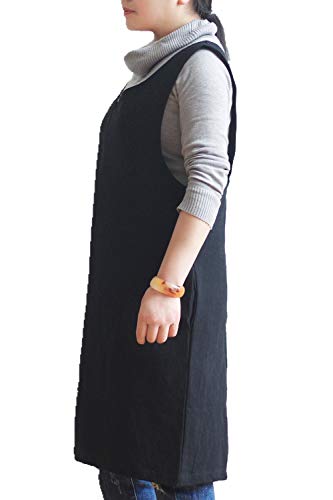 Soft Cotton Linen Apron Solid Color Halter Cross Bandage X Shape Kitchen Cooking Apron for Women Chef Housewarming Gift Black