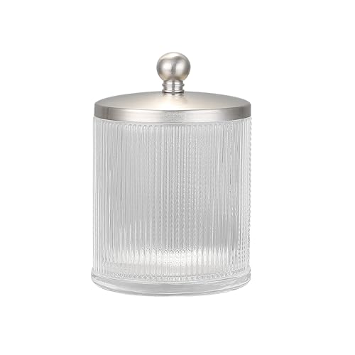 Clear Transparent Apothecary Ribbed Geometric Etched Glass Jar W