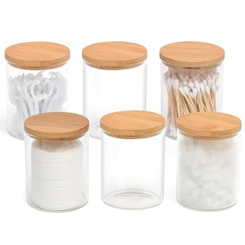 6 Pack Glass Qtip Holder Dispenser for Cotton Ball (8 Count)