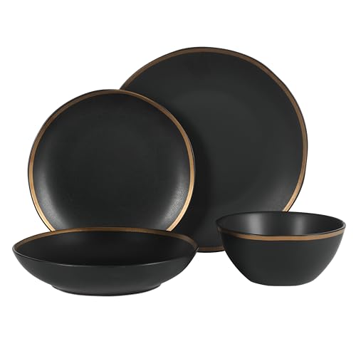 Kings Road Double Plates and Bowl Organic Round Porcelain Dinnerware Set