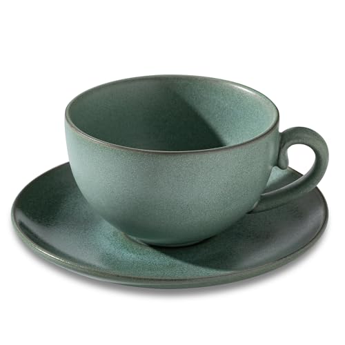Cup and Saucer Set Turquoise Ceramic Cappuccino Mug Set of 1