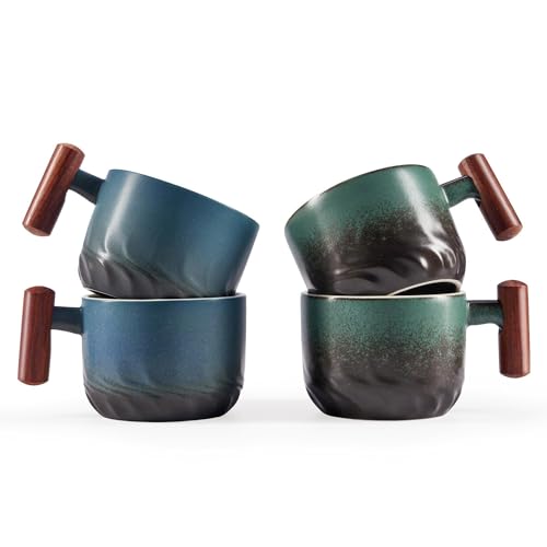 2.5oz Ceramic Espresso Cups with Wooden Handle (4 Count)