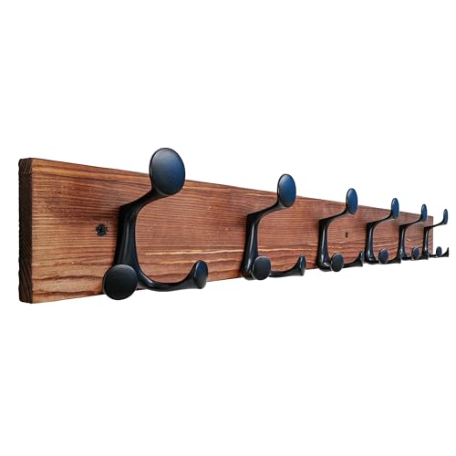 36 Inch Wood Coat Rack Wall Mount with 6 Triple Hooks