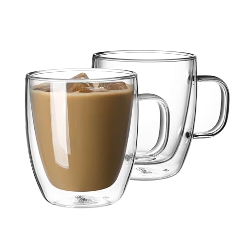 12.5 oz Double Wall Glass Coffee Mugs Set of 2 (2 Count)