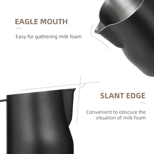 Milk Frothing Pitcher 12oz Milk Frother Cup Espresso Steaming Pitcher Stainless Steel Milk Frother Cup Barista Latte Art Round Spout Milk Jug