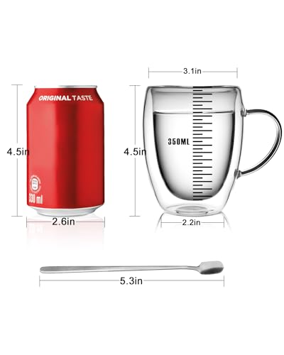 4 Pack Double Walled Coffee Cups Glasses Mug 12oz Borosilicate Glass (4 Count)