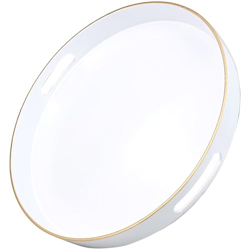 White Round Decorative Tray with Handles